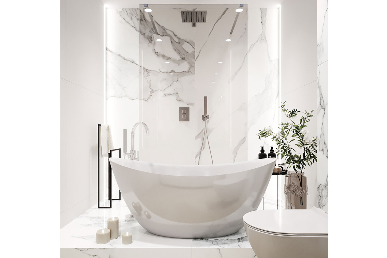 典雅時尚白浴室磁磚設計