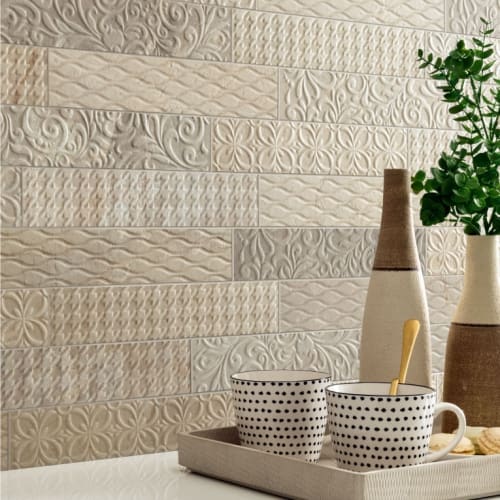 3D淺金鋒大理石磁磚-浮雕花磚