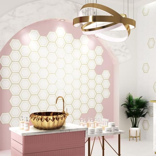 凡賽斯鏤金鑲邊六角磚-白金