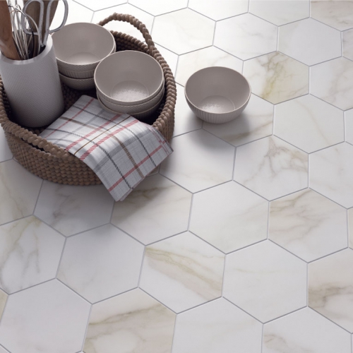 米蘭黃金白大理石六角磚