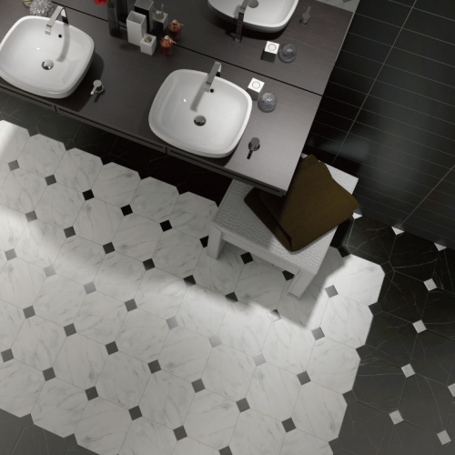 美式經典八角地磚-白色大理石紋