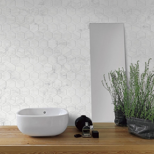 六角磚馬賽克-雕刻白大理石