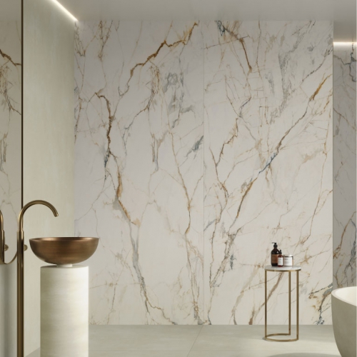 黃金雕刻白大理石磁磚-霧面