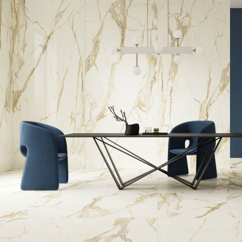 洛根黃金卡拉拉連紋薄板磚-亮面